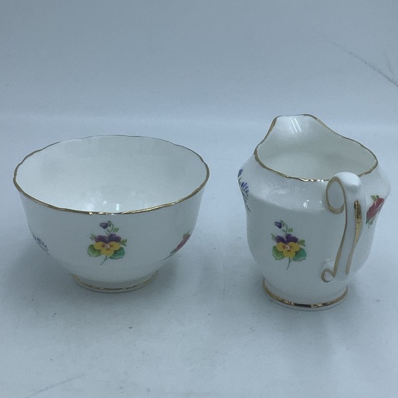 Crown Staffordshire England Bone China Floral Creamer and Sugar - Picture 2 of 9
